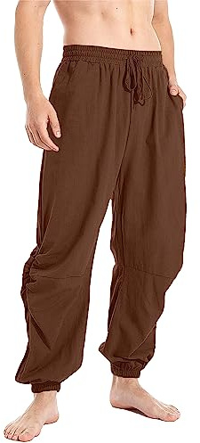 YAOBAOLE Pantalon Homme Lin Style Japonais Décontracté Été Harem Ample Léger Cordon Taille Elastique pour Yoga Plage Brun XXL