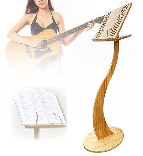 WORDFUN Notenablage Aus Bambus, Notenständer Stabilisieren, S-Typ, Schön, Notenpult Gitarre Geeignet, Einstellbarer Winkel, Dauerhaft, Ideal Für Gitarren-, Ukulele- Und Geigenspieler