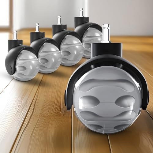 Sytopia Lot de 5 roulettes grises pour chaises de bureau, 11 x 22 mm, pour moquettes, sols durs, tapis de protection de sol, chaise de jeu, résistantes, lisses et silencieuses