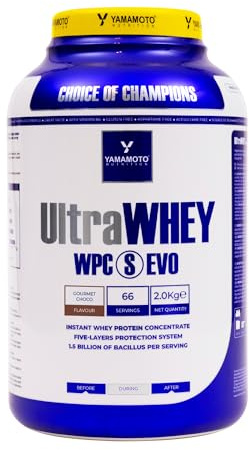 Yamamoto Nutrition Ultra Whey WPC S EVO 2 kg, Suplemento de Proteína de Suero Concentrada y Esporas de Bacillus, Aumento de la Masa Muscular, Sabor Chocolate