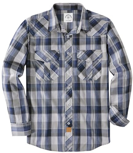 Dubinik® Camicia Uomo Quadri Bottoni Vintage Casual con Bottoni Automatici Western Cowboy Regular Fit Beige Blu XL