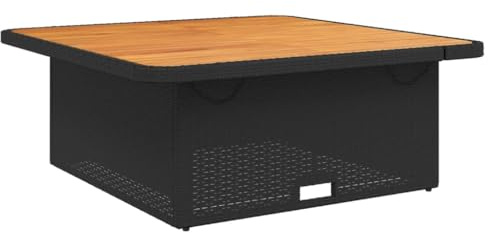 vidaXL Gartentisch Schwarz 110x110x71 cm Poly Rattan und Akazienholz