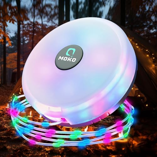 MoKo Camping Lichterkette, aufrollbar, 3-in-1, 8 Modi, USB | Outdoor Lichterkette und Campinglampe mit Taschenlampenfunktion; wiederaufladbar und für Zelt oder Hof geeignet