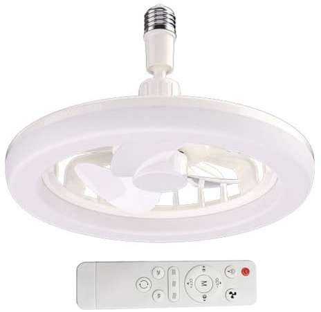 RuiDay Silenzioso 3 Velocità Ventilatore da Soffitto con Luce, E27 Lampadina Ventilatore con Telecomando e Timer, LED Dimmerabile Luce con Ventilatore, per Soggiorno Ufficio Camera (Bianco-D)