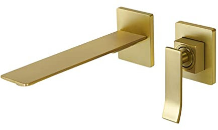 NOALED Grifo de Lavabo con manija Moderna Ligeramente doblada, Grifo de Lavabo de baño Cuadrado montado en la Pared de latón, grifos de Lavabo de tocador con Recipiente frío y Caliente