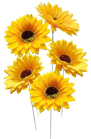Lot de 5 tournesols pour décoration de jardin, cour, piquets de pelouse, intérieur et extérieur, pelouse, terrasse, porche, parterre de fleurs, canal