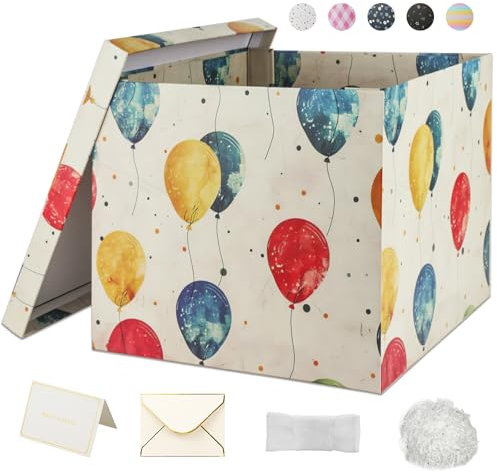 YINUOYOUJIA Geschenk-Box, 30,5 x 30,5 x 25,4 cm, große Geschenkboxen mit Deckel für Geschenke, Geburtstagsbox, Geschenk-Box-Verpackung für Babyparty, Geburtstage, Kinderparty (Ballonbox)