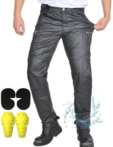 SHUOJIA Motorradhose Herren mit Protektoren, wasserdicht beschichtet Motorrad Hosen Herren, Cargo Motorradbekleidung für Alle Jahreszeiten Einstellbar mehreren Taschen (Black-B,XS)