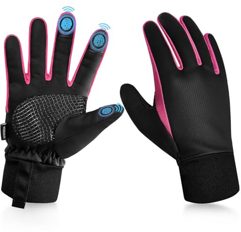 Sukeen Handschuhe Kinder Fahrradhandschuhe Kinder, Softshell Handschuhe Kinder Warme Winterhandschuhe Wasserdicht mit Anti-Rutsch Winddicht Touch Screen Outdoor Sport Laufhandschuhe Schwarz 4-12 Jahre