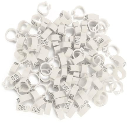 100 Stück Beutel 8 Mm 001 100 Nummerierte Kunststoff-Taubenbeinbänder Ringe für Brieftauben (WHITE)