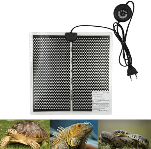 PeSandy Terrarium Heizmatte, Reptil Heizmatten mit 7 Knöpfen zur Temperatureinstellung für Reptilien Schildkröte Schlange Eidechse Gecko Frosch Einsiedlerkrebs, 28x28CM Reptilien Heizkissen