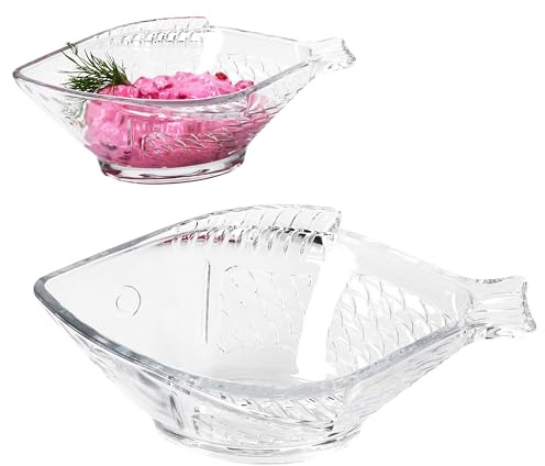 MamboCat 2er Set Oslo Fischschale I (LxB) 20,5x15,5cm I Servierschüssel aus Glas mit Fisch-Relief für Fisch, Meeresfrüchte, Salate, Snacks & Co.