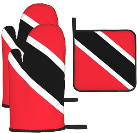 YYHHAOFA Lot de 3 gants de cuisine imperméables et durables pour four et manique pour isolation thermique Motif drapeau de Trinité-et-Tobago
