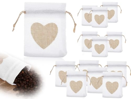 AOYEGIC 12 Stück Jutesäckchen,Wiederverwendbarer Jutebeutel,Klein Stoffsäckchen,Säckchen Zum Befüllen,Sackleinen Taschen,Leinensäckchen mit Kordelzug,für DIY Hochzeit Party Ostern Schmuckbeutel(Weiß)