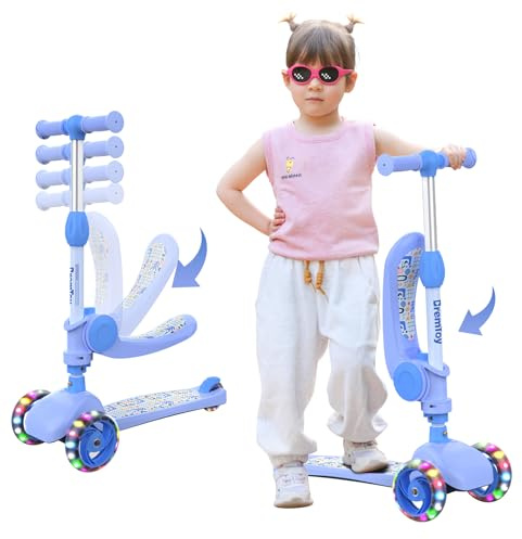 BremToy Trottinette Enfants De 2 3 4 À 8 Ans, Scooter pour Enfants avec Siège, Scooter Enfants Fille Garçon, Trottinette avec Roues Légères, Trottinette Réglable en Hauteur (Bleu)