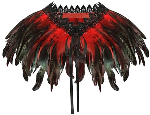 Federkragen, Gothic Kostüm, Feder Cape, Federumhang Damen, Federschal Umhang, Feder Achselzucken, Raben Kostüm für Halloween Fasching Karneval Cosplay Maskerade