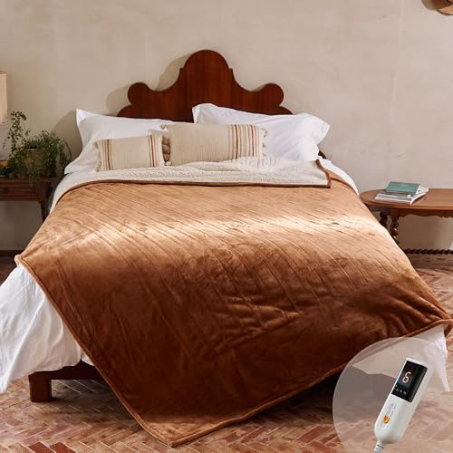 GOTCOZY Couverture Chauffante 150x200 cm - Flanelle plaid chauffant Biscuit | 9 Réglages de chaleur,10H Arrêt Automatique,Couverture Électrique,Protection Contre la Surchauffe Lavable en Machine