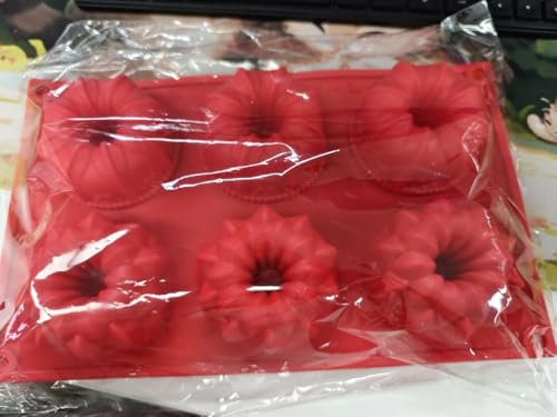 3 Pezzi Mini Gugelhupfform, Mini Cups Stampo, Stampo Savarin Silicone, Stampi Silicone Muffin Riutilizzabile, 6-Cavity, per Muffin, Cupcake, Brownies (Rosso)