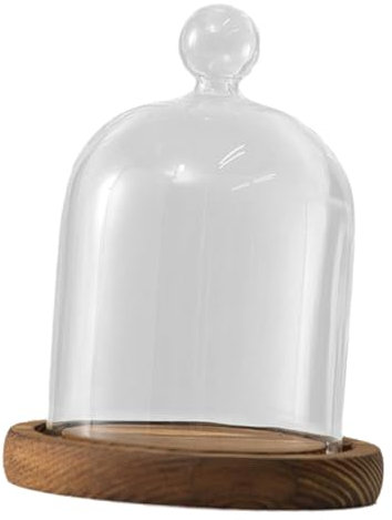 Gralara Cloche en Verre avec Base en Bois pour Objets de Collection, pour Présentation Pâtisserie, Décoration Maison et Cadeaux, Diamètre 9cm, Style B