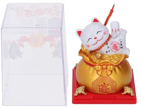 Lucky Cat Waving Arm, Maneki Neko Lucky Cat, Solar Fortune Cat Statue Decorations, Vivid and Lovely Chinese Cat, Maneki Neko Lucky Fengshui Cat, Beckoning Feng Shui Wealth Cat