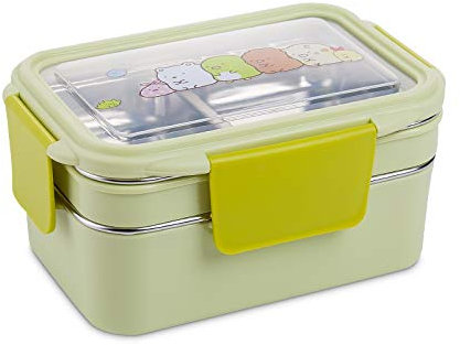 VDLLQYN, Bento Boxes Fiambrera portátil de acero inoxidable, contenedor de comida de doble capa, fiambrera escolar portátil for Picnic 14 ，Fiambreras(Yellow)