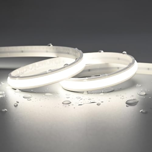 JOYLIT PRO+ 24V Neon LED Streifen 5M 5000K 2400LM/m Wasserdicht Punktfrei | Industriequalität, CRI 92+, 240 LEDs/m Weiß, Dimmbar, Selbstklebend, für Gewerbe, Zuhause, Außenbereich (nur Leuchte)