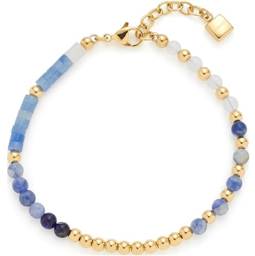 JEWELS BY LEONARDO Armband Belinda • Arm-Kette aus goldfarbenem Edelstahl • Filigrane Natursteine in Blau- und Weißtönen • 19-22 cm Länge • Schmuck Geschenk für Frauen • 024571