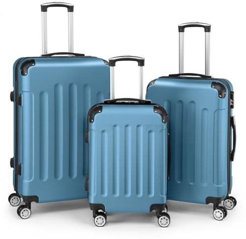 LEADZM Set de 3 Valises de Voyage (Bleu Marine) | Valise Grande Taille & Cabine, Set de Bagage pour Voyage, ABS avec Coins Renforcés, roulettes Pivotantes 360° et Cadenas