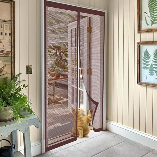 Mosquitera Puerta Magnética 83 x 207 cm Transpirables, Antimosquitos Cortina Mosquitera Puerta Exterior Mantiene El Aire Fresco para Exterior, de Balcón/Patio, Marrón