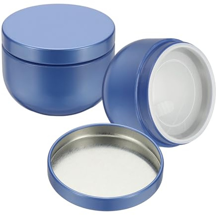 sourcing map 2 barattoli di latta rotondi, 4,4 cm, vuoti, in metallo, con coperchio, per dolcetti, regali, bomboniere, tè, caffè, artigianato, biscotti, blu