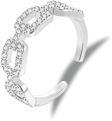 Gold Silber 925 Ring Damen Verstellbar Kettenglieder Ringe Zirkonia Offen | ALEXCRAFT Gold Silber 925 Ring Damen Verstellbar Kettenglieder Ringe Zirkonia Gedrehter Offen Verlobungs Schmuck Hypoallergen