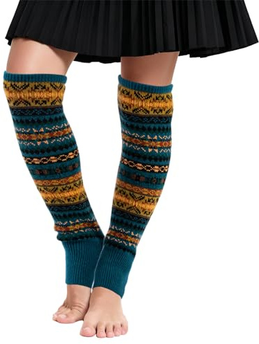 JWRHUH Calentadores Piernas Mujer Invierno - Calcetines Altos de Punto Estilo Bohemio Térmicos,Leg Warmers para Yoga Danza,Regalos Originales para Niña Dama (1, Azul)