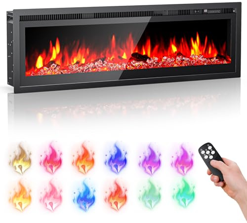 41/106cm Recessed Electric Fireplace 12 LED Color Flame Effect Insert Wall Mounted Heater 3 Sided View Electric Fireplace with Remote & Touch Screen Control - 900W/1800W