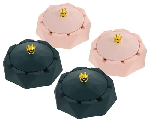 MUSISALY Cenicero Retro con Tapa a Prueba de Viento, Interior de Acero Inoxidable, Color Rosa y Verde Oscuro, 4 Piezas para Decoración de Hogar y Oficina, Cenicero de Mesa Moderno