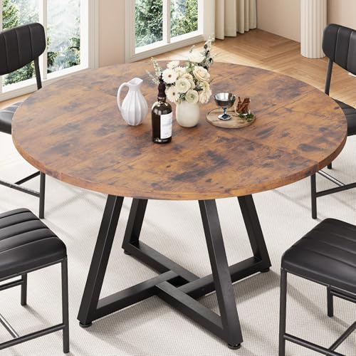 Jocoevol Runder Esstisch für 2 Personen, Küchentisch mit stabilem Metallgestell, platzsparender Esszimmertisch im Industrial Design (Vintage Braun, 80x80x76cm)