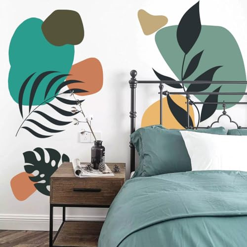 WandSticker4U®- BOHO Wandtattoo BLÄTTER XXL (88x78 cm) I Minimalistische Wandtattoo Wohnzimmer Schlafzimmer Erwachsene Pflanzen I Moderne Wanddeko abstrakt Formen Wandsticker Küche Flur Büro