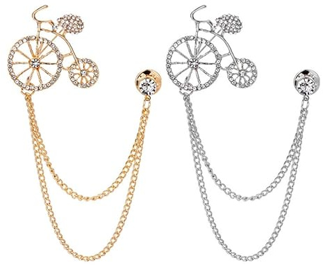 IMIKEYA 2 Pièces Broche Vélo Diamant, Épingle de Poitrine à Chaîne, Argenté, Fer et Diamant Imitation, Décorative, pour Vêtements et Paquet à Dos