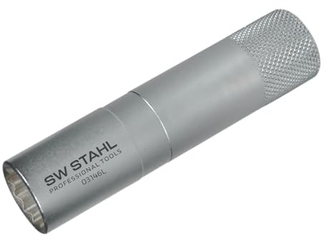 SW-Stahl 03146L Zündkerzeneinsatz - 16 mm Zündkerzenschlüssel 3/8 Zoll | Robuste Zündkerzennuss 12-kant, Zündkerzenstecknuss für enge Räume, langes Zündkerzenwerkzeug mit O-Ring Haltefunktion