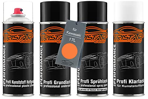 TRISTARcolor Vernice per moto Kit bombolette spray per plastica per Kawasaki 17L Candy Burnt Orange Metallic base adesiva vernice di fondo, di base, trasparente con plastificante