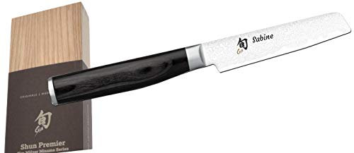 KAI Shun Premier Tim Mälzer Minamo Messer Santoku Officemesser Allzweckmesser Damaststahl + Prymo Klingenschutz Color 2) Messer MIT Gravur, Size 1) Officemesser 9cm