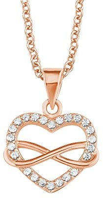 s.Oliver Kette mit Herz Anhänger und Infinity-Symbol für Damen, Zirkonia und 925 Sterling Silber, Rosévergoldet