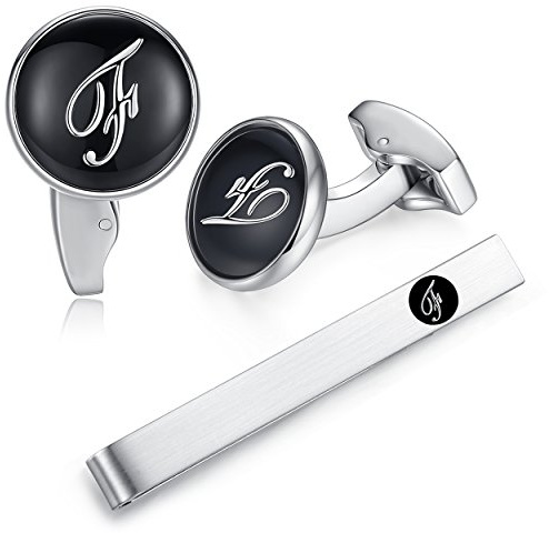 Honey Bear manschettenknöpfe & krawattennadel Krawattenklammer Set Initialen Buchstabe Herren Edelstahl Hochzeit Cufflinks Manschettenknopf Schwarz (F)