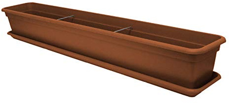 Floralo Balkonkasten mit Untersetzer, eckig, Terracotta-Breite 60 cm x Tiefe 17 cm x Höhe 14 cm - Balkonkasten, Pflanzkasten, Blumenkasten, Kasten, Pflanzen