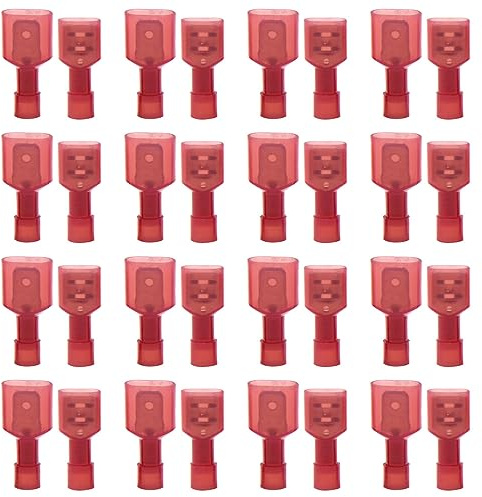 Yosawo 100-Pieces Nylon Fully Insulated Male/Female Spade Wire Crimp Connectors，Quick Disconnects Wire Terminals Connector Assortment Kit AWG 22-16 Red （NLGMH)