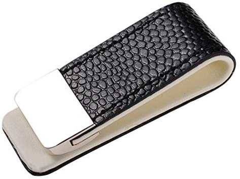 Fa.Wessel Geldscheinklammer Leder mit Edelstahl. Edel und elegant für Männer mit Stil und Klasse | Geldklammer | Money Clip | Geldclip (schw/Weiss)