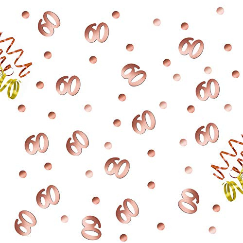 Oblique Unique® 60. Geburtstag Jubiläum Konfetti Roségold über 300 Stück Zahl + Punkte Mix Zahlenkonfetti Tisch Deko Streudeko