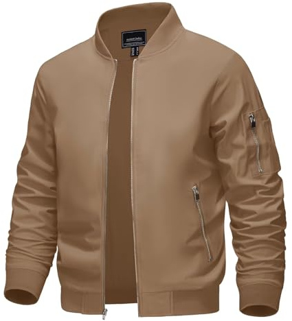 KEFITEVD Casual basebolljacka för män sommar tunn vindjacka jackor rockar med blixtlåsfickor, Khaki, M
