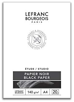 Lefranc Bourgeois 301344 Studio Block mit schwarzem Papier 20 Blatt - A4, 140 g/m², zur Verwendung mit opaken Farben wie Pastell, Bleistift und Deckfarbe zum Basteln und für Collagen