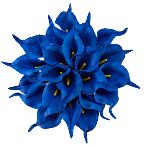 Crafjie 22pcs 13.4 Inch Lataex Real Touch Artificial Calla Lily Flowers, for Home Decor for Spring Flowers, Home Kitchen, Wedding Decorations, and centerpieces.（Navy Blue）