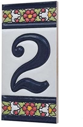Carreaux en céramique avec motif floral espagnol et numéro de maison (numéro 2)